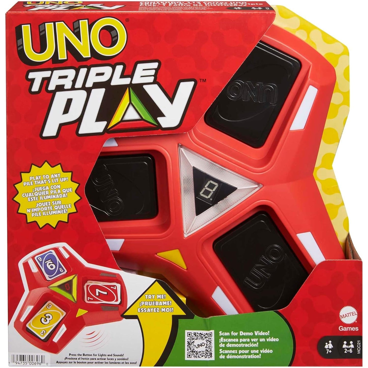 UNO Triple Play - Kartenspiel mit Licht- und Soundeffekten für dreifachen Spielspaß, inklusive Timer-Modus und LED