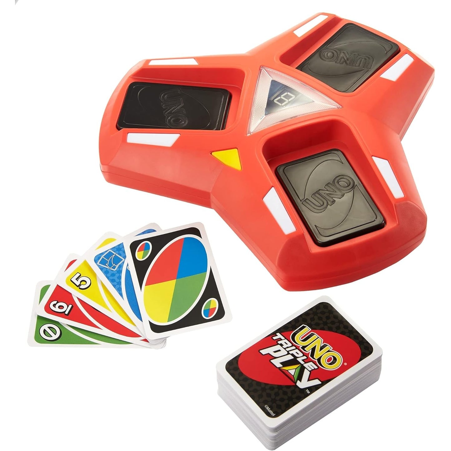 UNO Triple Play - Kartenspiel mit Licht- und Soundeffekten für dreifachen Spielspaß, inklusive Timer-Modus und LED