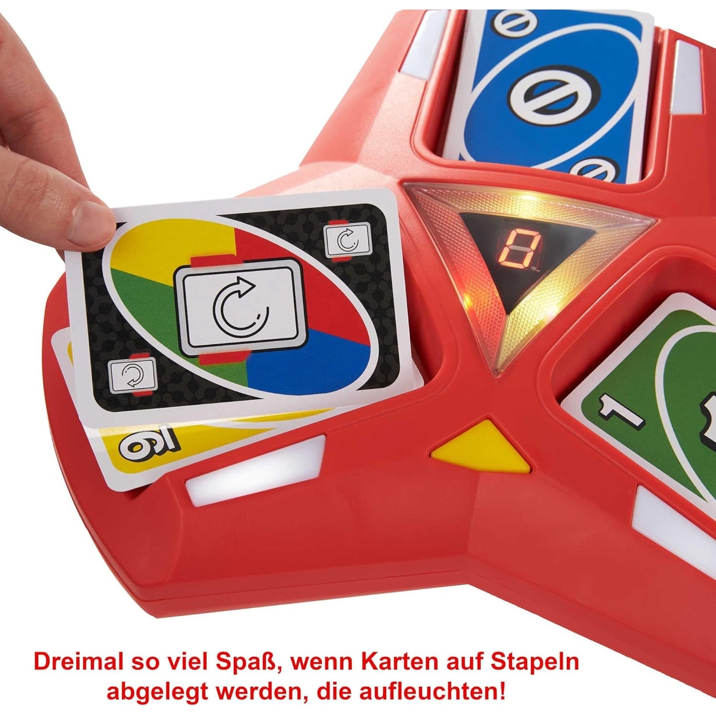 UNO Triple Play - Kartenspiel mit Licht- und Soundeffekten für dreifachen Spielspaß, inklusive Timer-Modus und LED