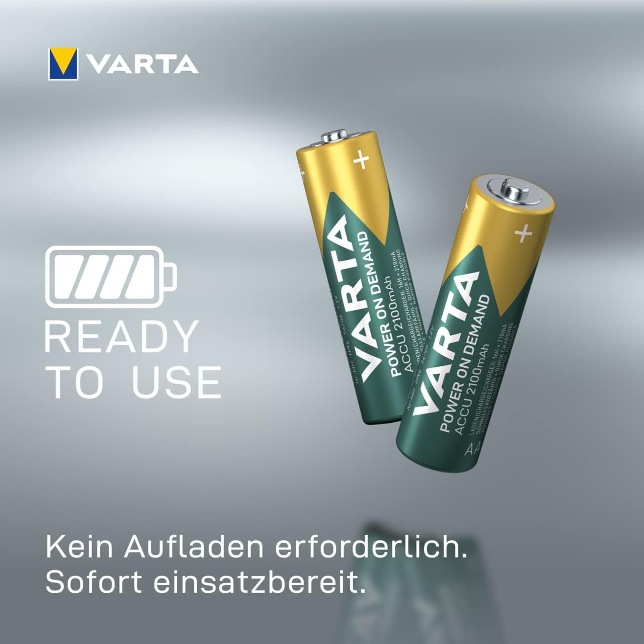 VARTA Akku Ladegerät inkl. 4X AA 2100mAh, Batterieladegerät für AA/AAA/9V & USB Geräte, Power on Demand LCD Charger