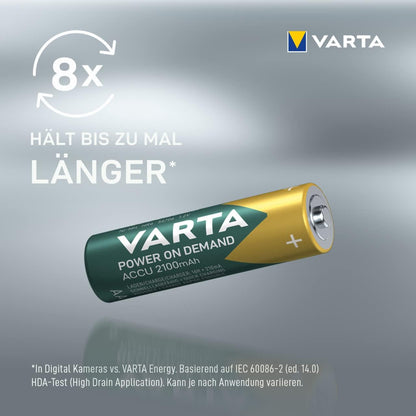 VARTA Akku Ladegerät inkl. 4X AA 2100mAh, Batterieladegerät für AA/AAA/9V & USB Geräte, Power on Demand LCD Charger