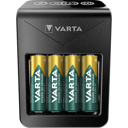 VARTA Akku Ladegerät inkl. 4X AA 2100mAh, Batterieladegerät für AA/AAA/9V & USB Geräte, Power on Demand LCD Charger