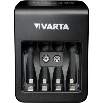 VARTA Akku Ladegerät inkl. 4X AA 2100mAh, Batterieladegerät für AA/AAA/9V & USB Geräte, Power on Demand LCD Charger