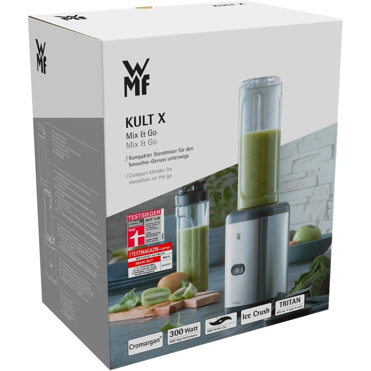 WMF Kult X Mix & Go Mini Smoothie Maker Standmixer Blender elektrisch Shake Mixer 300 Watt Tritan-Kunststoff Flasche