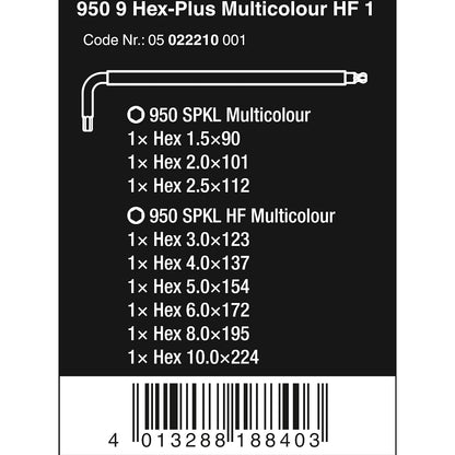 Wera 05022210001 950/9 Hex-Plus Multicolour HF 1 Winkelschlüsselsatz, 9 Stück