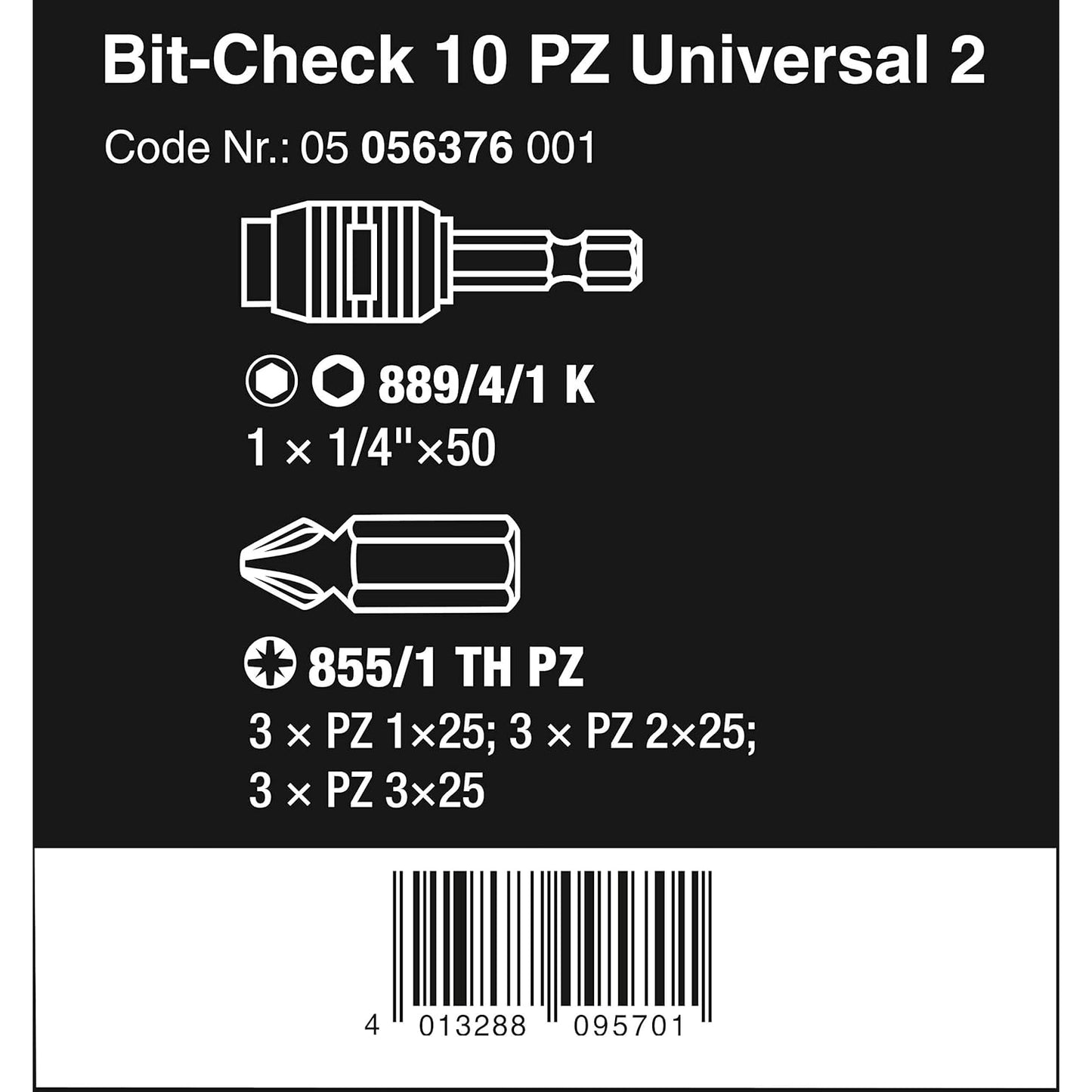 Wera Bit-Sortiment, Bit-Check 10 PZ Universal 2, 10-teilig, 05056376001