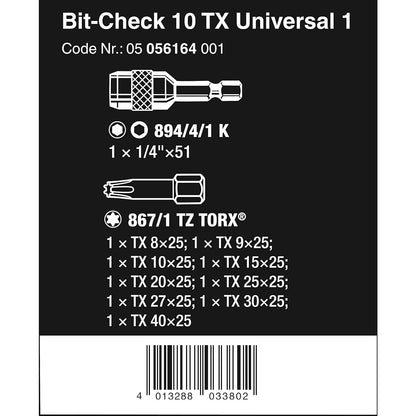 Wera Bit-Sortiment, Bit-Check 10 TX Universal 1, 10-teilig, 05056164001